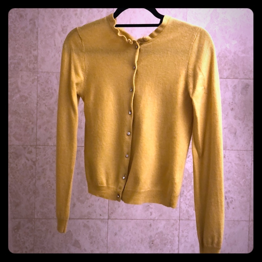 Bright yellow J Crew cardigan